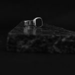 the new classic ___ notable mens signet ring, square onyx mixed with shiny sterling silver.