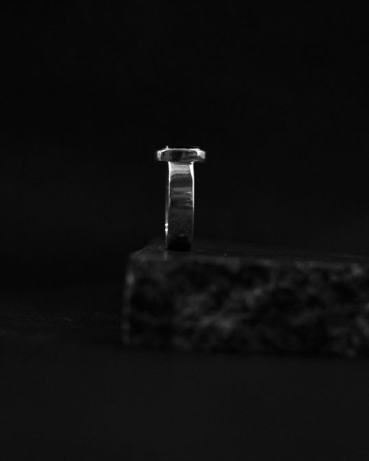 the new classic ___ notable mens signet ring, square onyx mixed with shiny sterling silver.