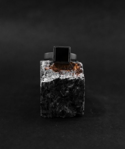 bold mens signet ring, square onyx mixed with oxidized sterling silver.
