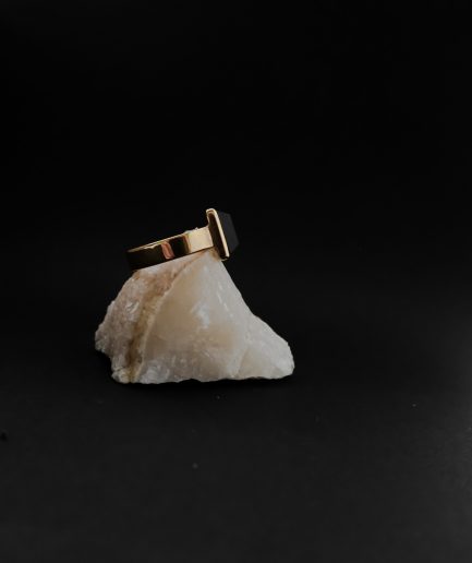 this iconic ring is perfect for men who want to express their brave character. gold-plated sterling silver and 10 mm x 16 mm onyx.